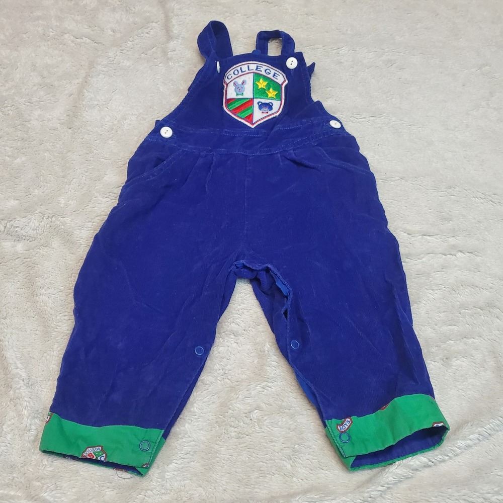 Vintage Blue Corduroy Green School Romper Overall One Piece Baby Boy‎ 18 months